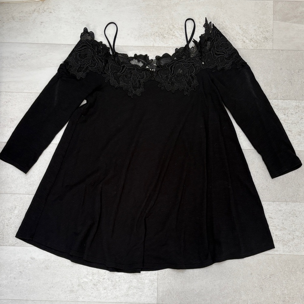 Anthropologie off the shoulder lace trim top